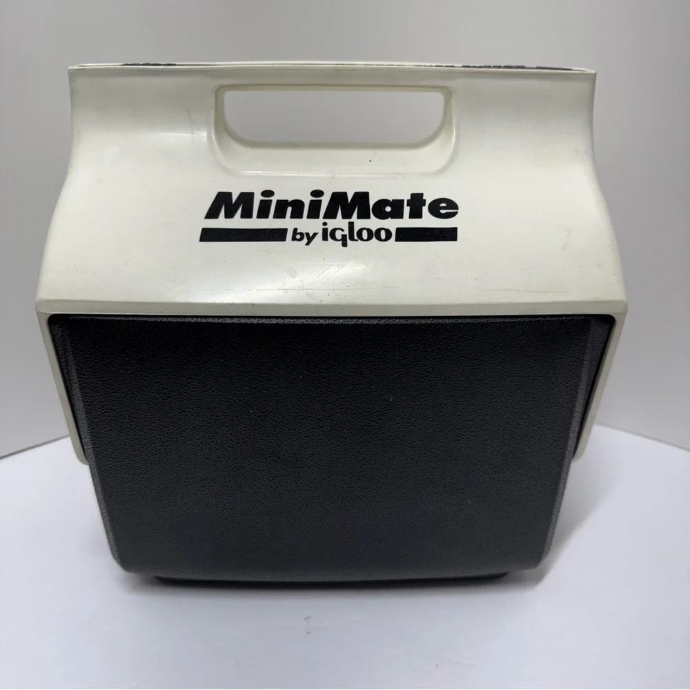 Vintage Mini Mate Cooler by Igloo Lunch Box Push Button 1990's Black and White